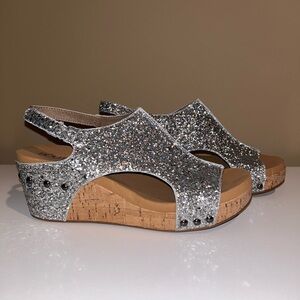 Silver Glitter Wedge Sandals